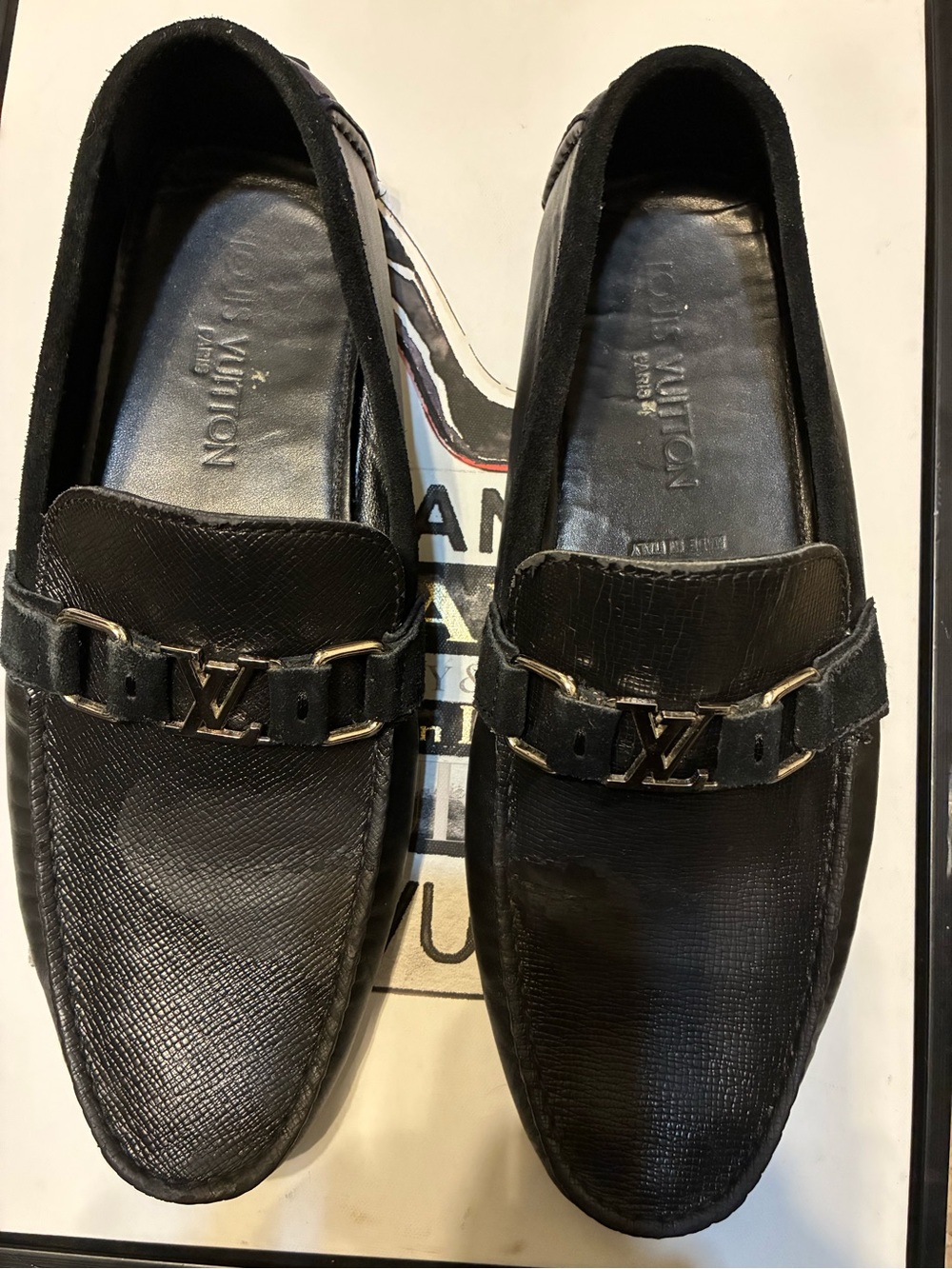 Louis Vuitton Black Leather LV Logo Bit Loafers